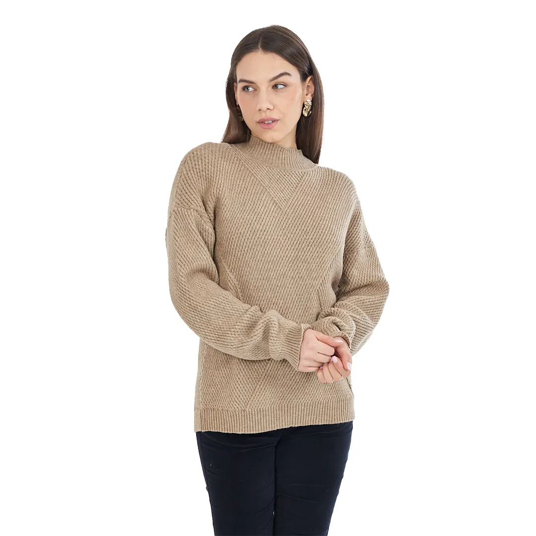 Maglia Donna Collo Alto - Cammello - M