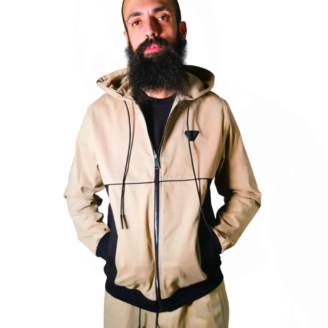 Felpa Cappuccio Zip - Crema Nero - L