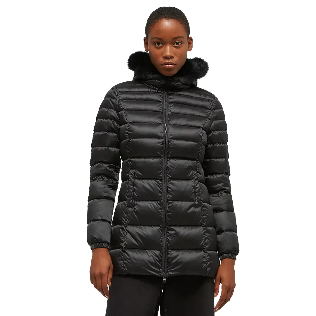 Piumino Cappuccio Pelliccia Lunghezza Media - Nero 25 - S/40