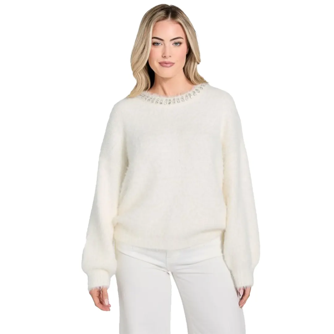 Maglione Pelo Strass Donna - Panna - XS