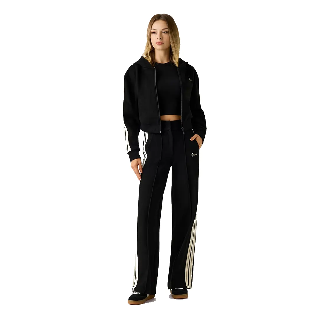 Felpa Costine Cappuccio Zip Donna - Nero - S