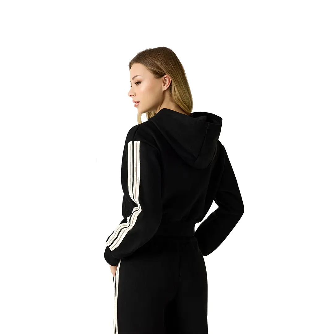 Felpa Costine Cappuccio Zip Donna - Nero - S
