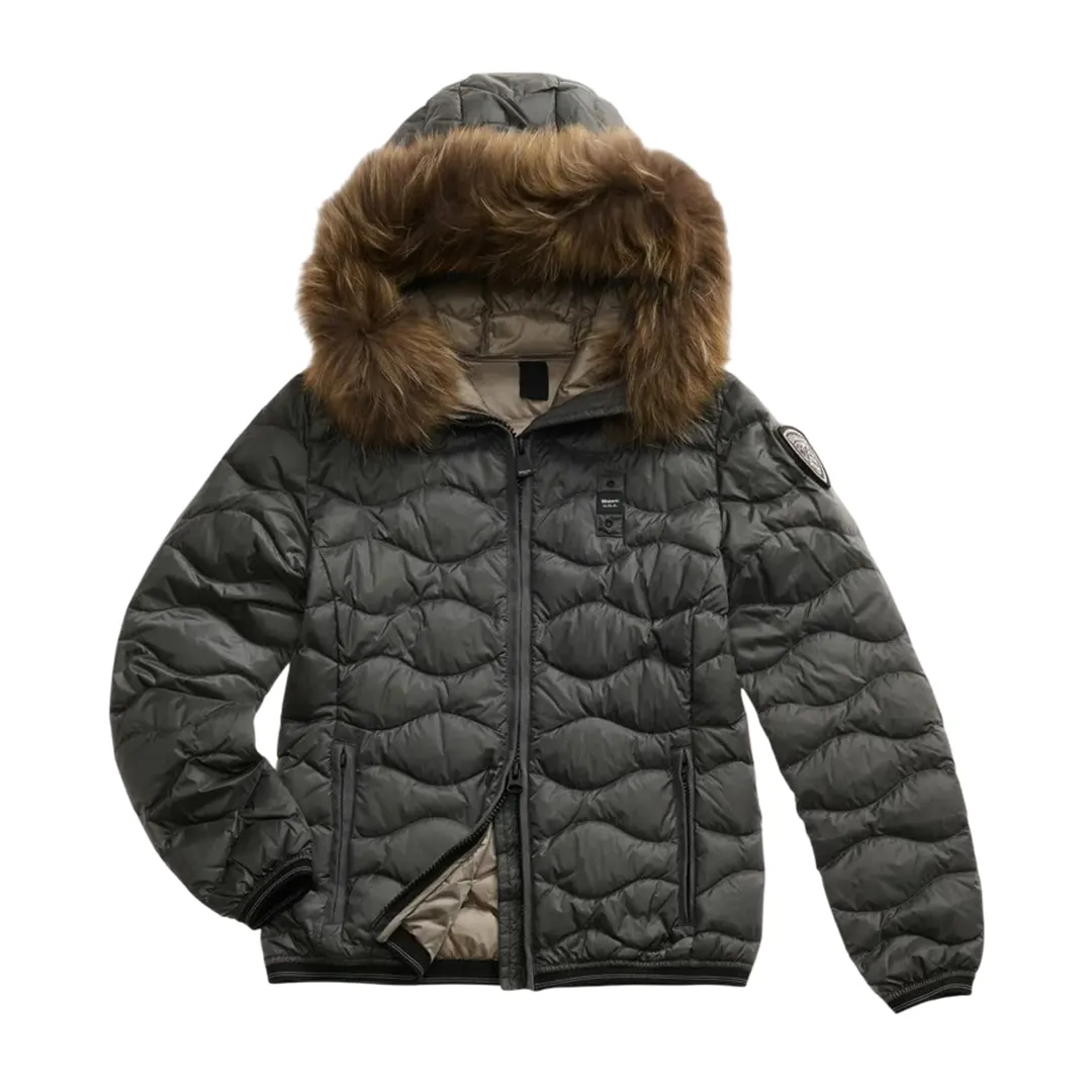 Piumino Cappuccio Pelliccia Aldie Donna - Grigio Nebbia - S