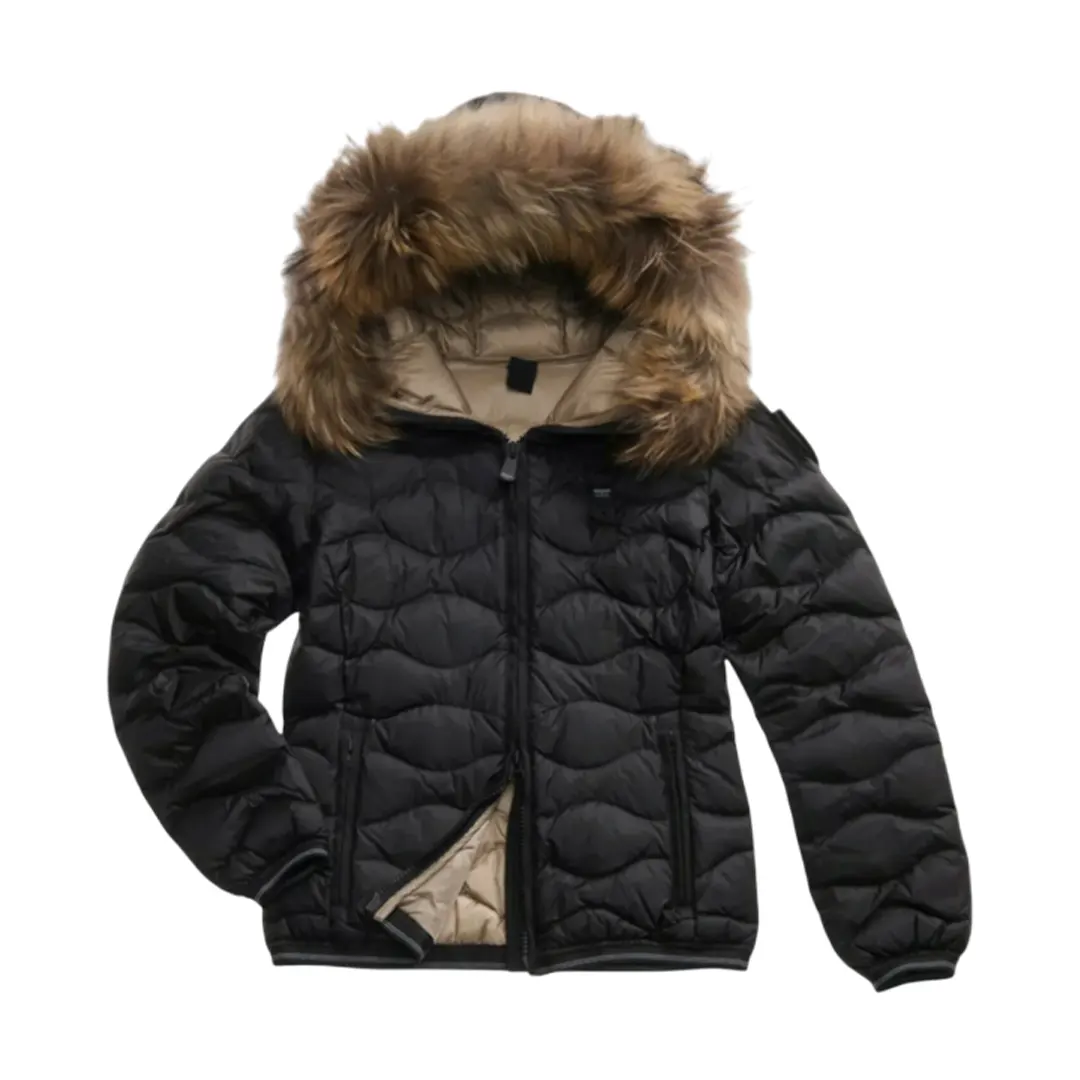 Piumino Cappuccio Pelliccia Aldie Donna - Nero - M