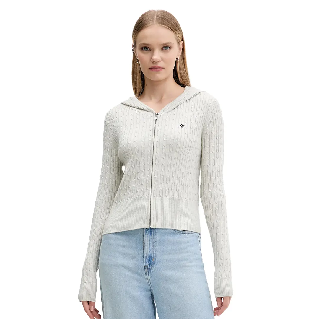 Maglia Cappuccio Zip Donna - Grigio Chiaro - XS
