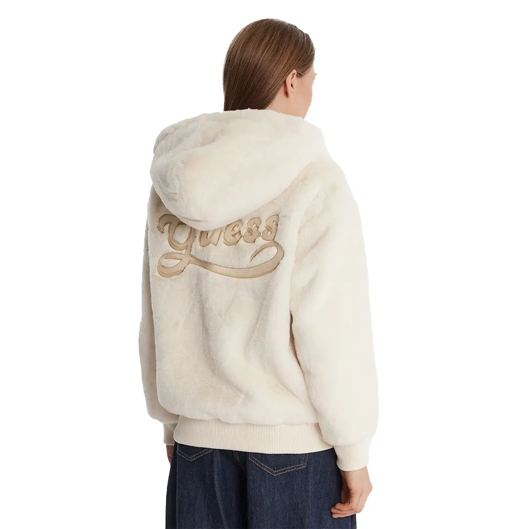 Giacca Cappuccio Zip Ecopelliccia Donna - Bianco - XS