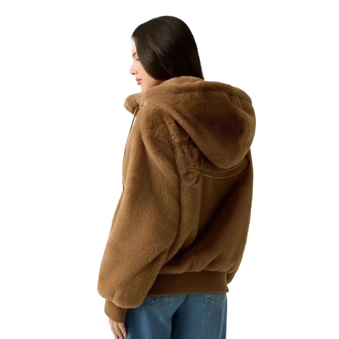 Giacca Cappuccio Zip Ecopelliccia Donna - Beige - XS