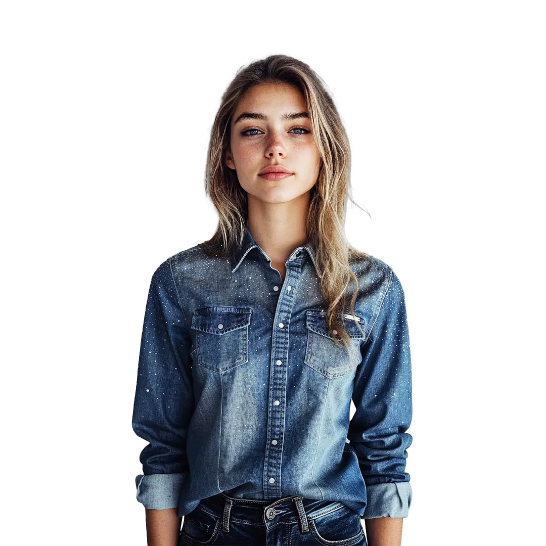 Camicia Jeans Strass Donna