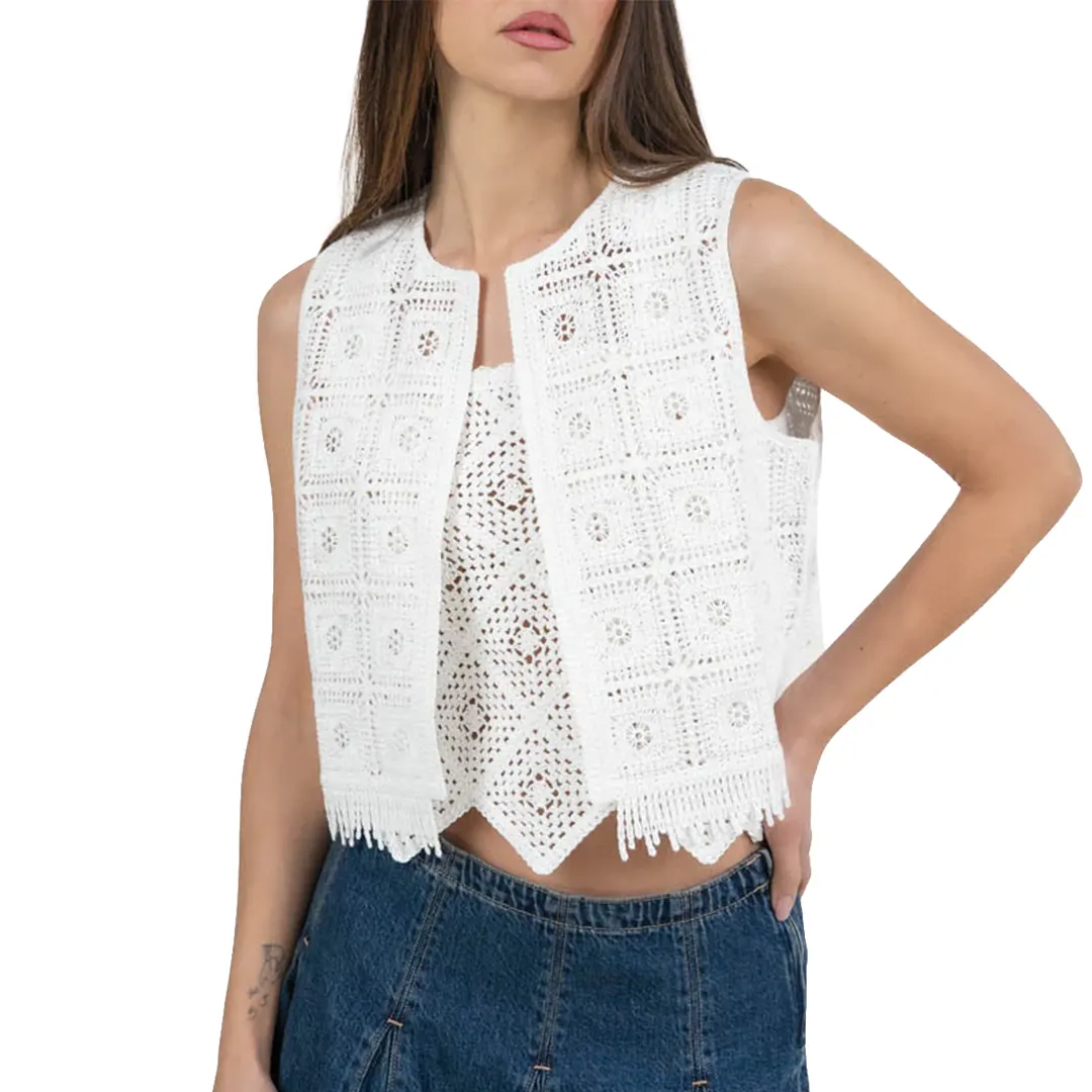 Gilet Uncinetto Donna - Bianco - S/M