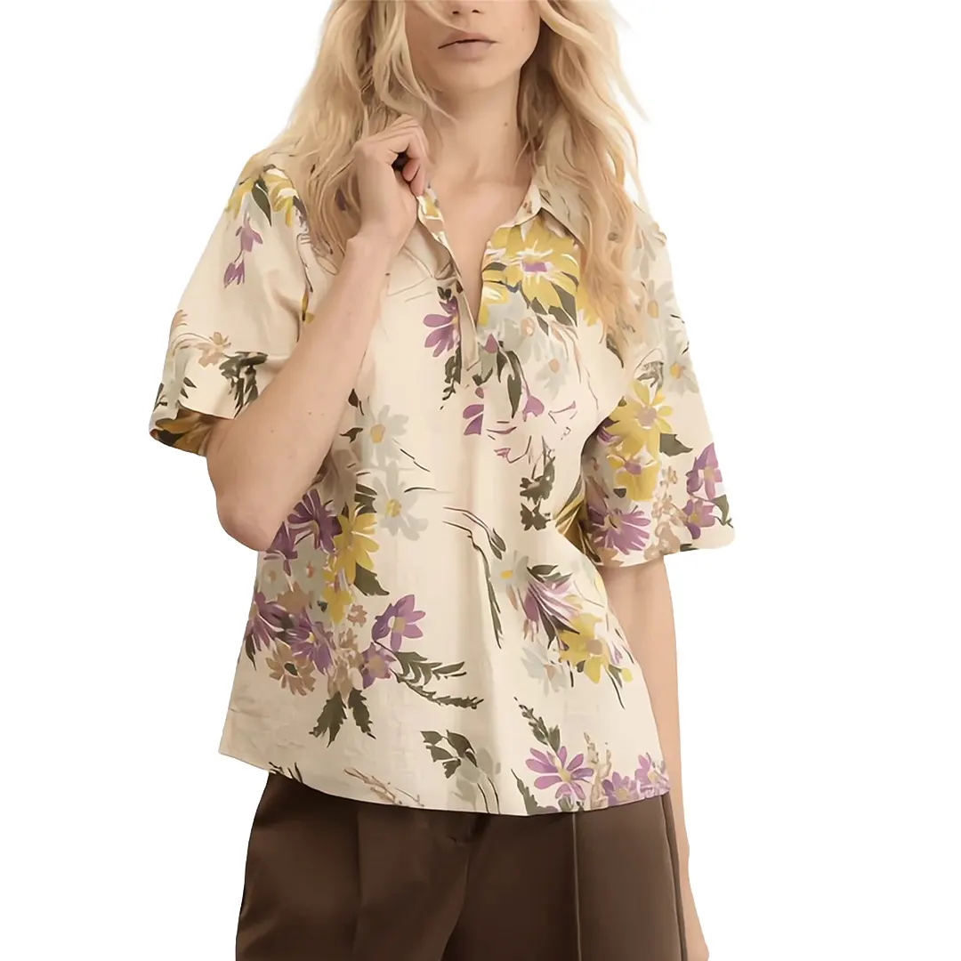 Camicia Mezze Maniche - Floreale Beige - 40