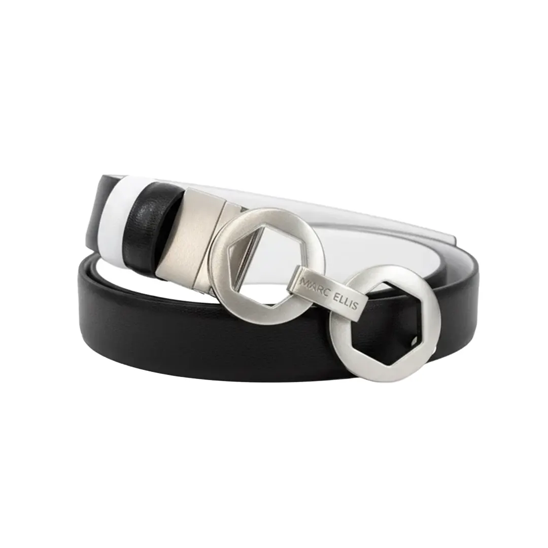 Cintura Reversibile Donna - Nero Bianco Argento - 80cm