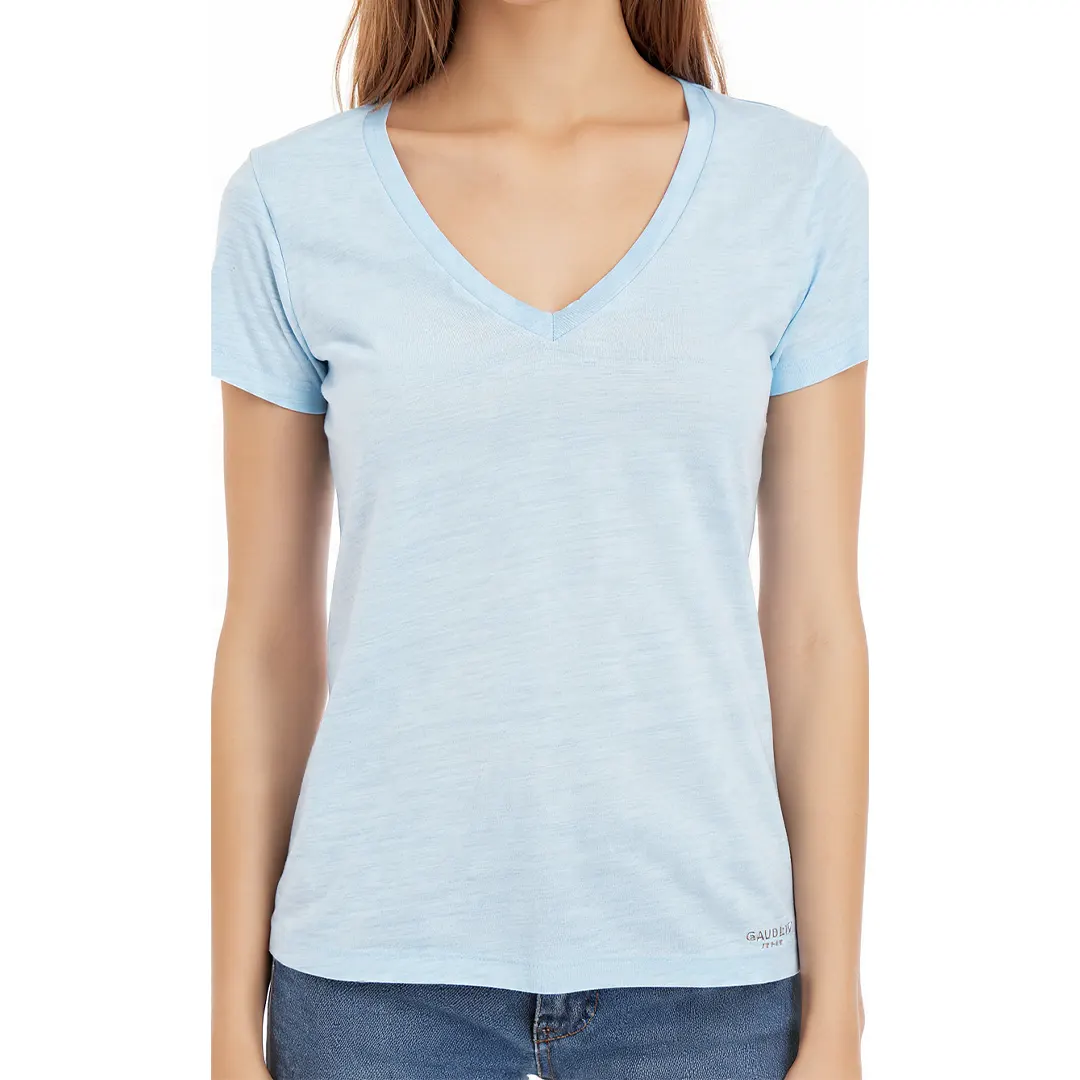 T-Shirt Scollo V Donna - Cielo - XS