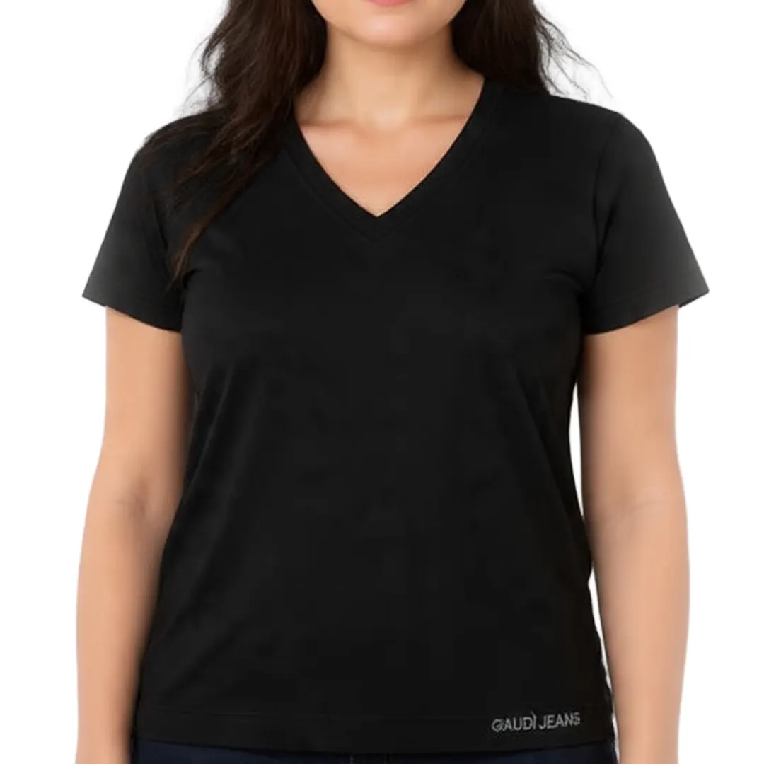T-Shirt Scollo V Donna - Nero - XS