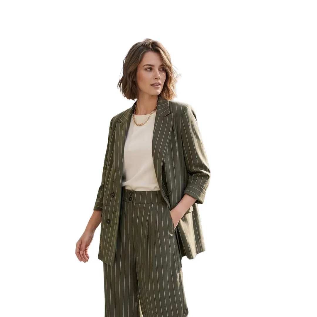 Giacca Doppiopetto Gessato Donna - Verde Militare - 40