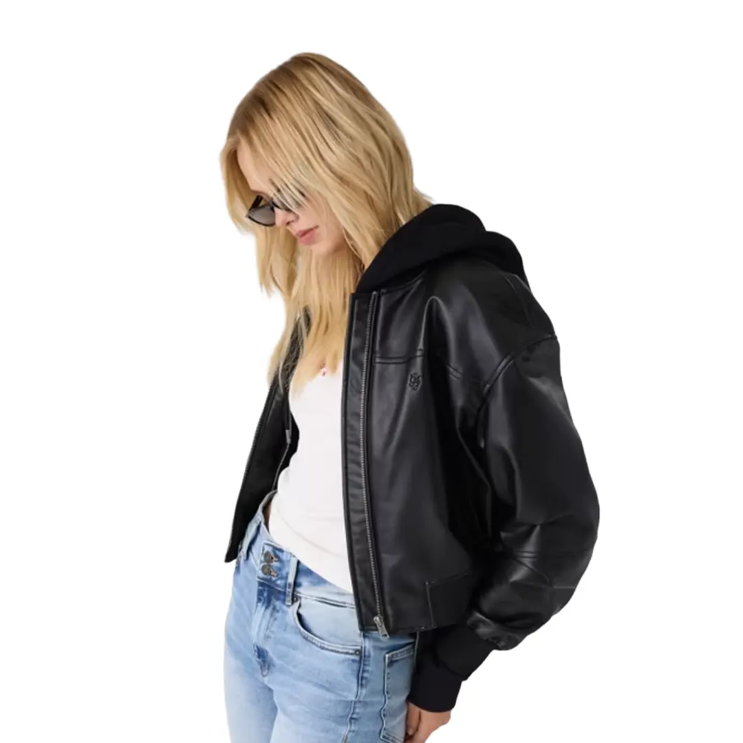 Giacca Bomber Similpelle Donna - Nero - XS