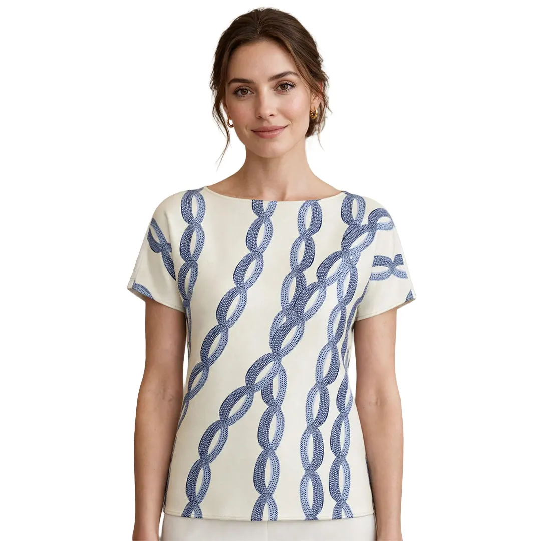 Blusa T-Shirt Donna - Bianco Blu - 42