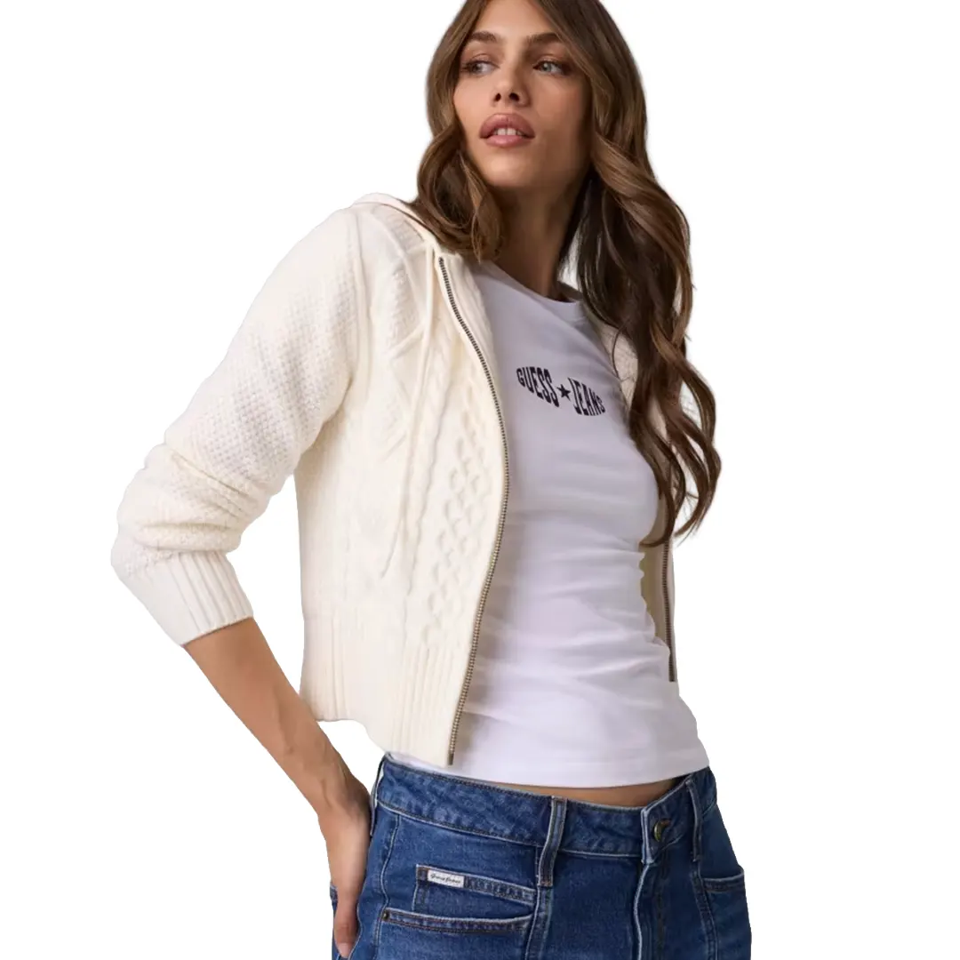 Maglione Cappuccio Zip Donna - Panna - XS