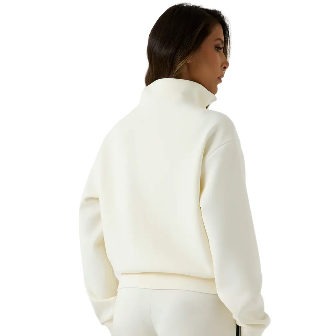 Felpa Collo Alto Zip Donna - Off White - XS