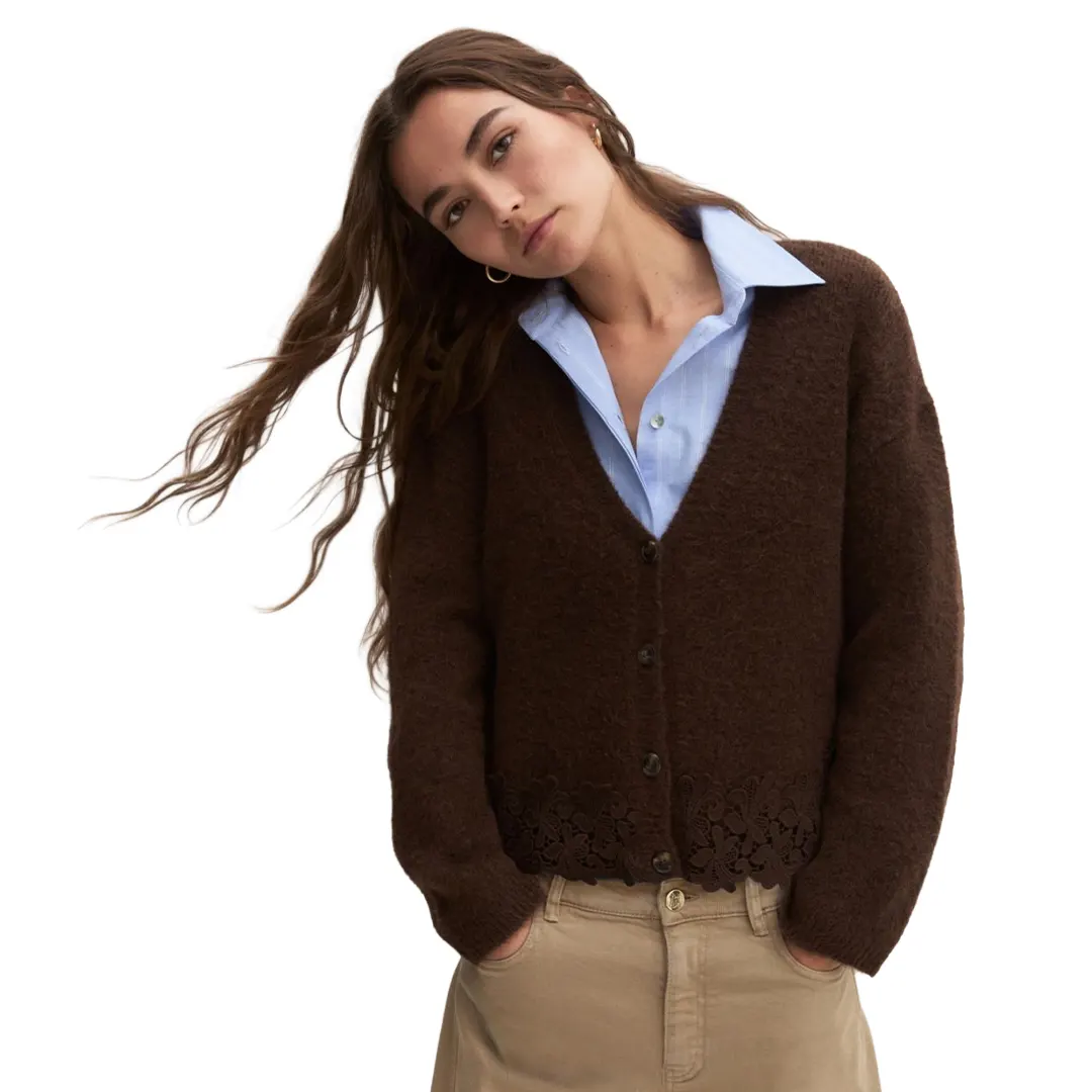 Cardigan Misto Lana Donna - Marrone - S