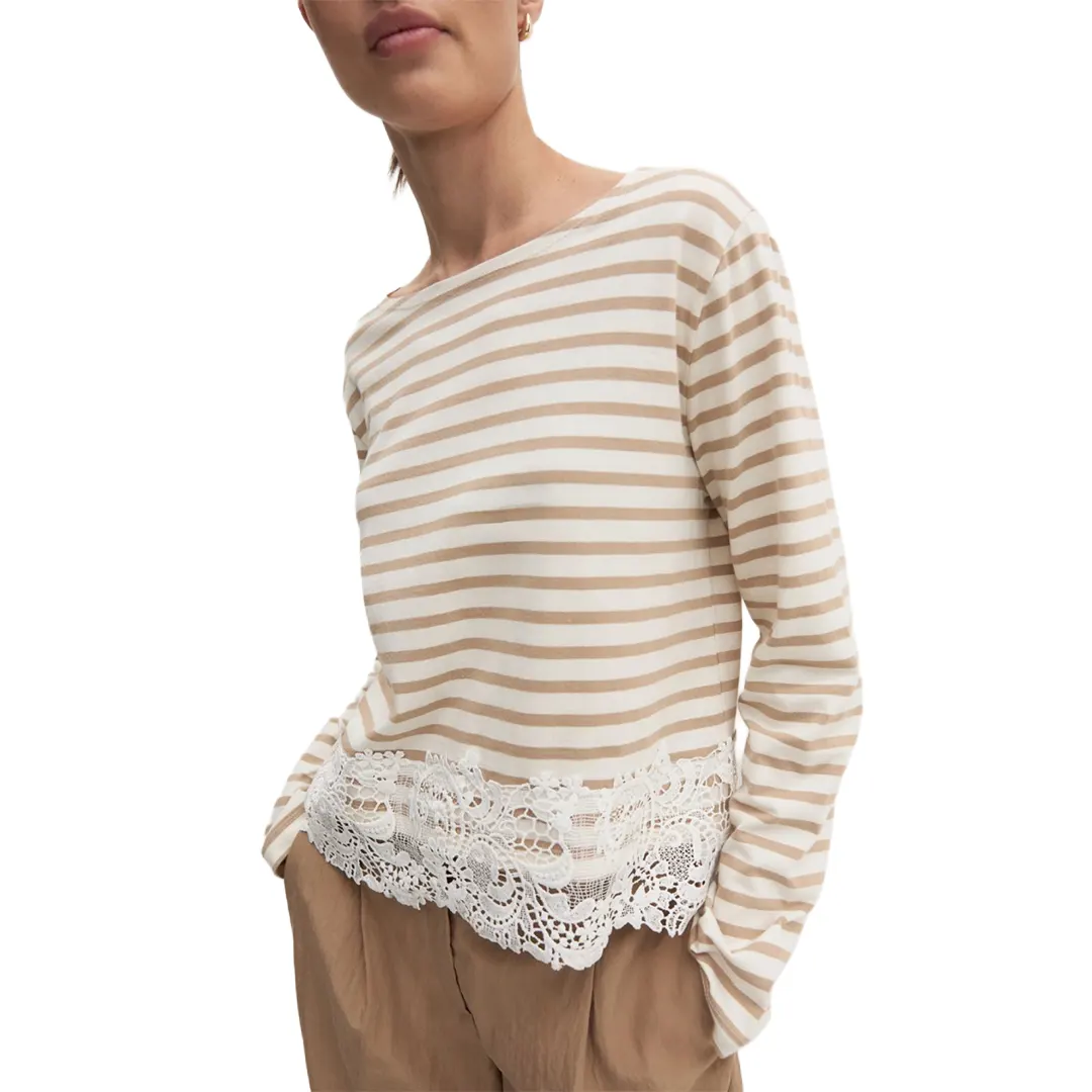 Maglia Con Pizzo Donna - Panna Marrone - S