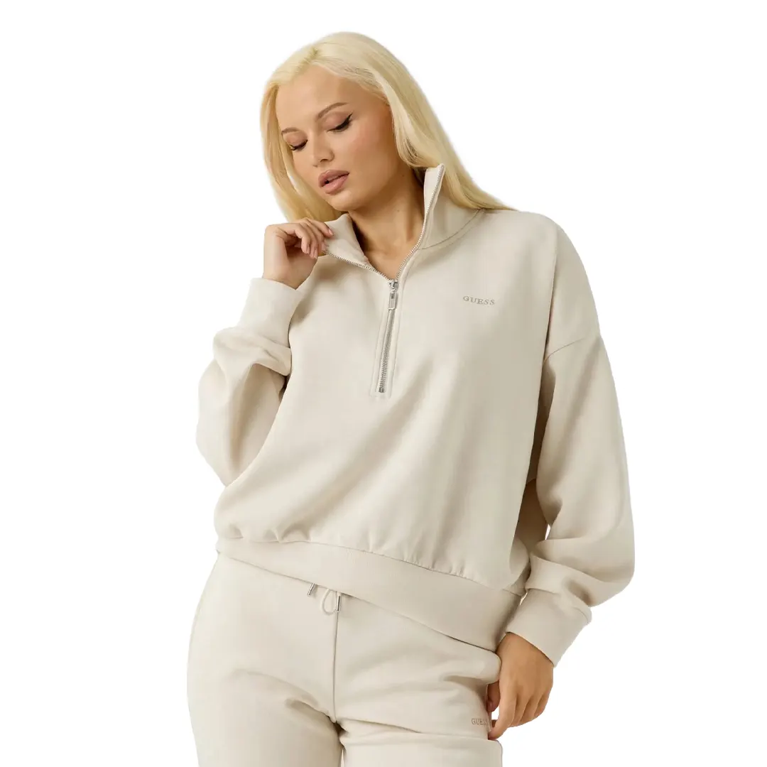 Felpa Mezza Zip Donna - Panna - XS