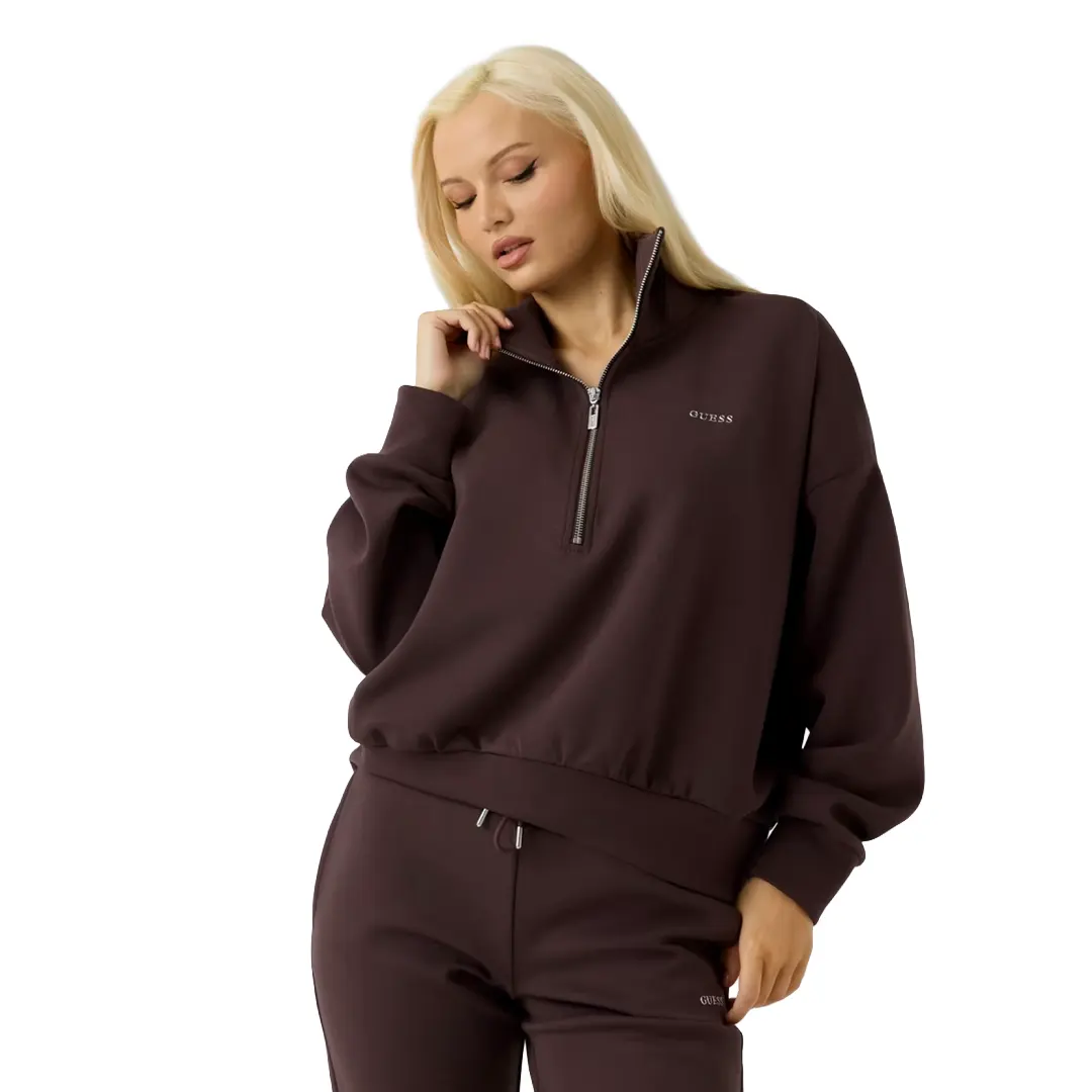 Felpa Mezza Zip Donna - Marrone - XS