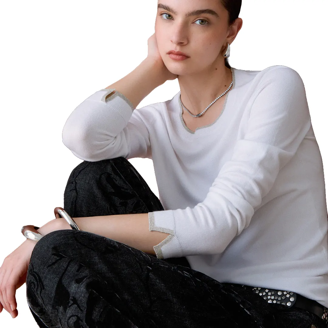 Maglia Girocollo Donna - Bianco Lana - S