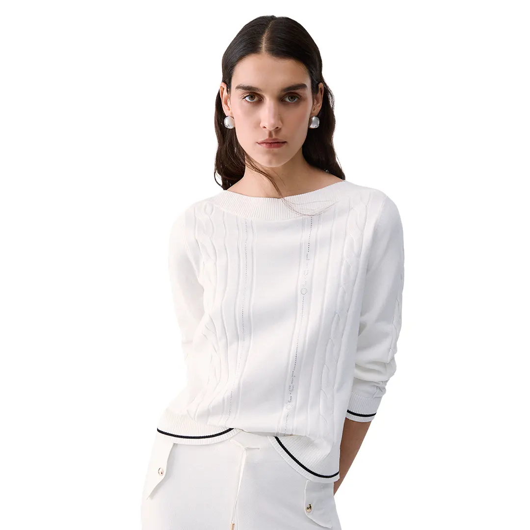 Maglia Scollo Barca Donna - Bianco Nero - M