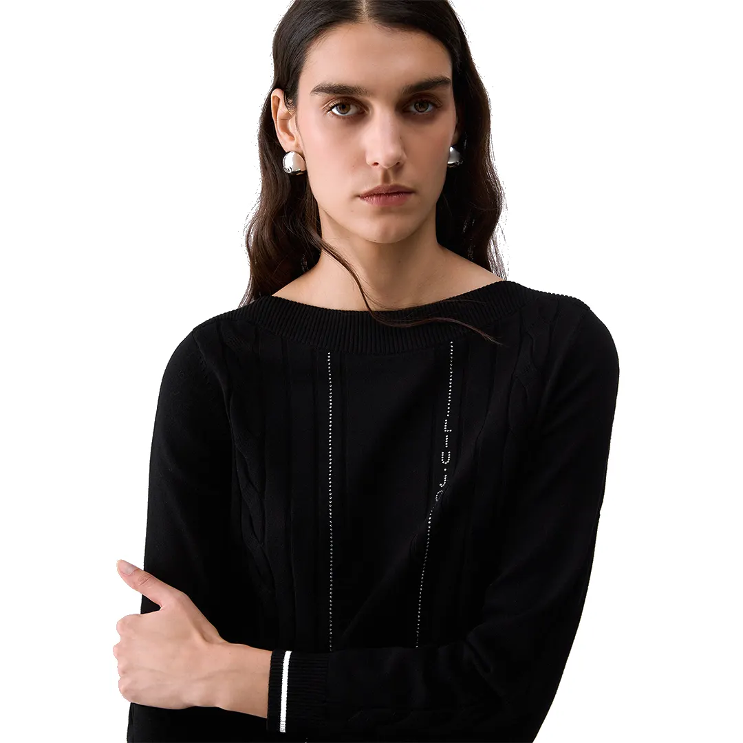 Maglia Scollo Barca Donna - Nero Bianco - XS