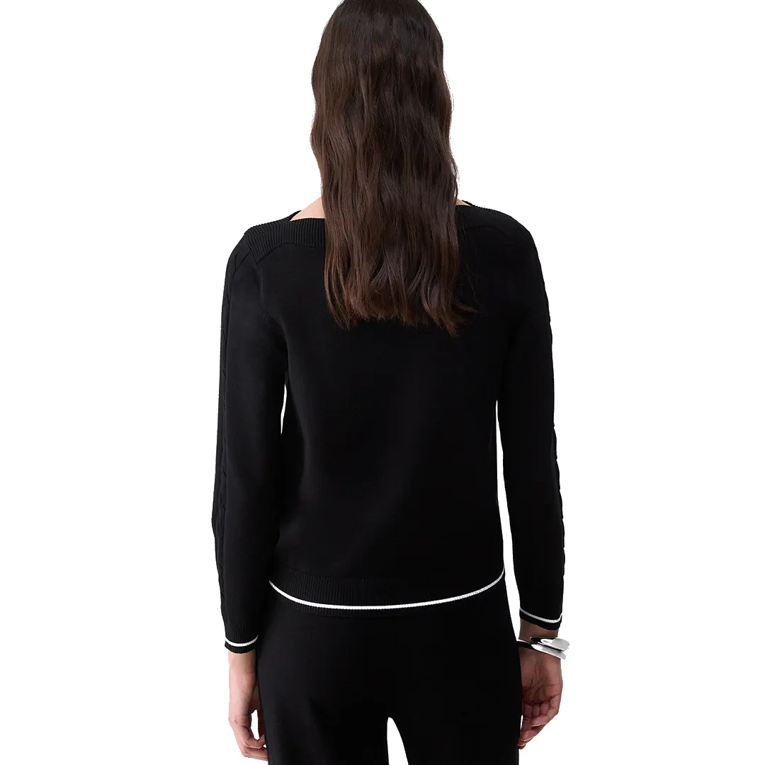 Maglia Scollo Barca Donna - Nero Bianco - XS