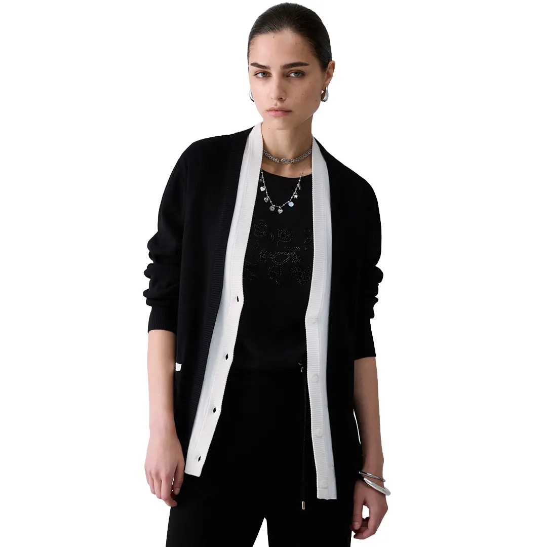 Cardigan Donna - Nero Bianco - XS