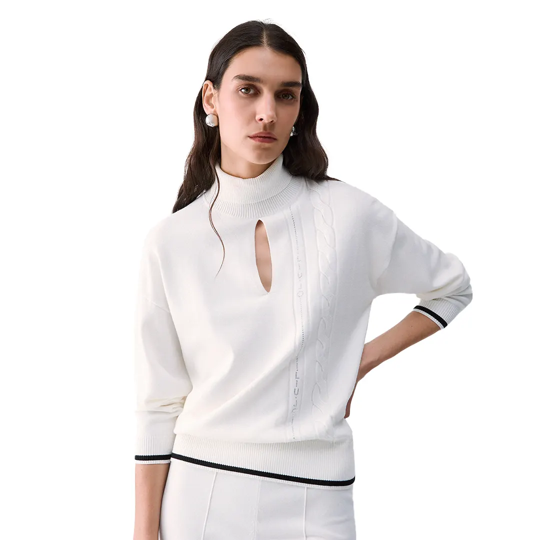 Collo Alto Cut Out Donna - Bianco Nero - XS