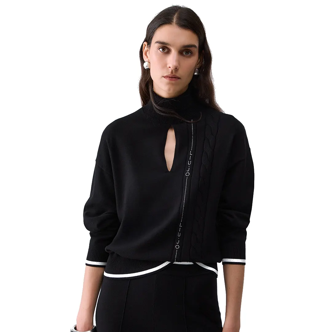 Collo Alto Cut Out Donna - Nero Bianco - XS