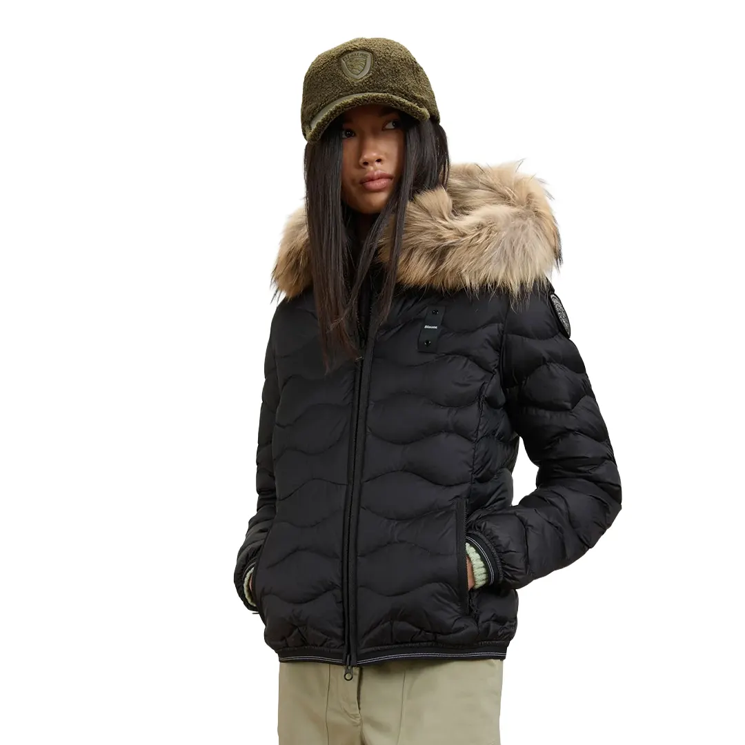Piumino Cappuccio Pelliccia Aldie Donna - Nero 999EI - XS