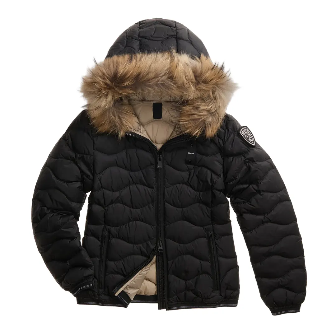 Piumino Cappuccio Pelliccia Aldie Donna - Nero 999EI - XS