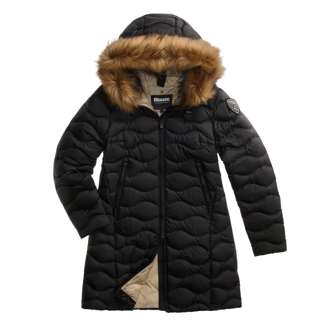 Piumino Lungo Cappuccio Pelliccia Lynel Donna - Nero 999EI - XS