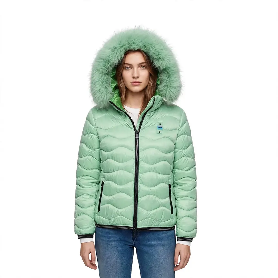 Piumino Cappuccio Pelliccia Aldie Color Down Donna - Verde Veleno 733 - XS