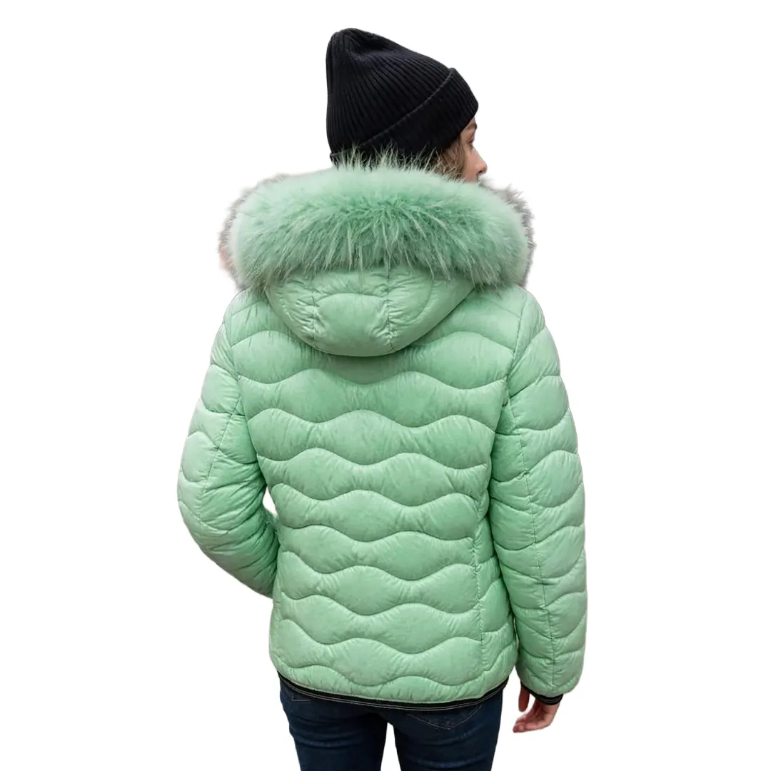 Piumino Cappuccio Pelliccia Aldie Color Down Donna - Verde Veleno 733 - XS