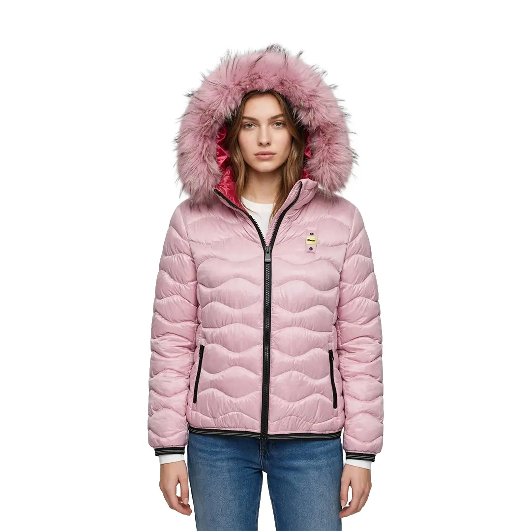 Piumino Cappuccio Pelliccia Aldie Color Down Donna - Pink 412 - XS