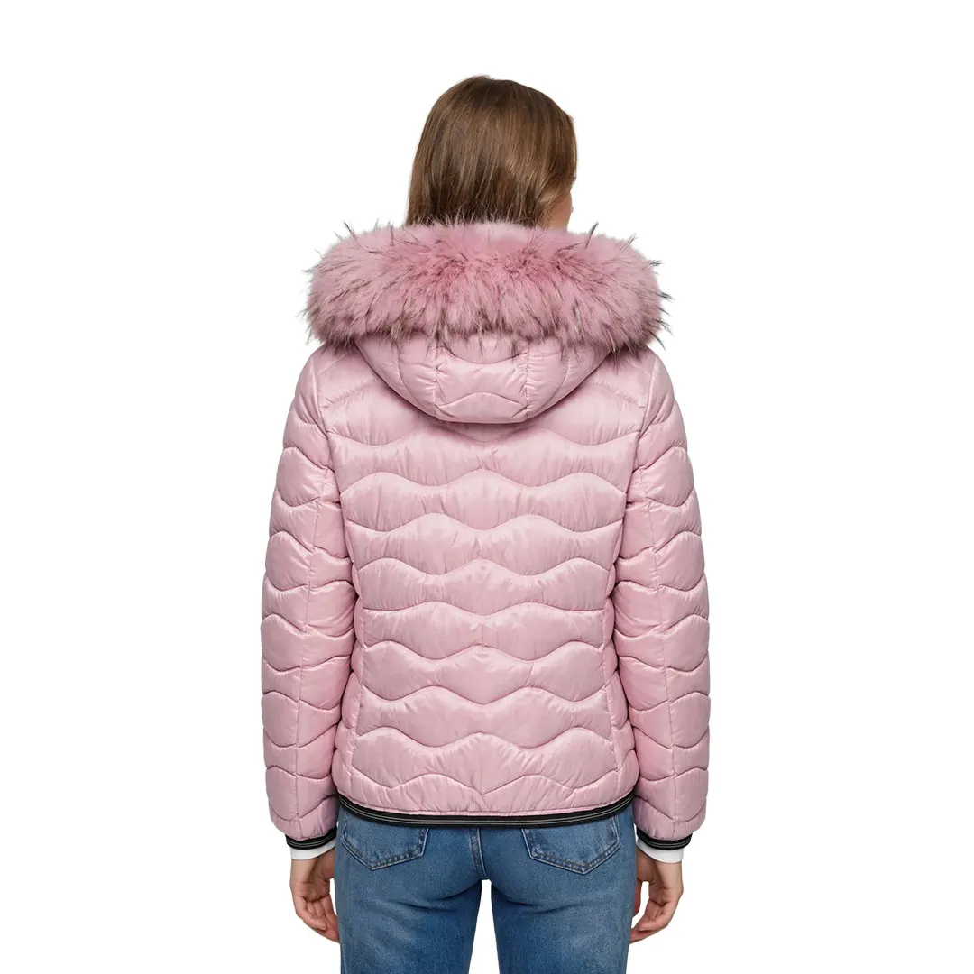 Piumino Cappuccio Pelliccia Aldie Color Down Donna - Pink 412 - XS