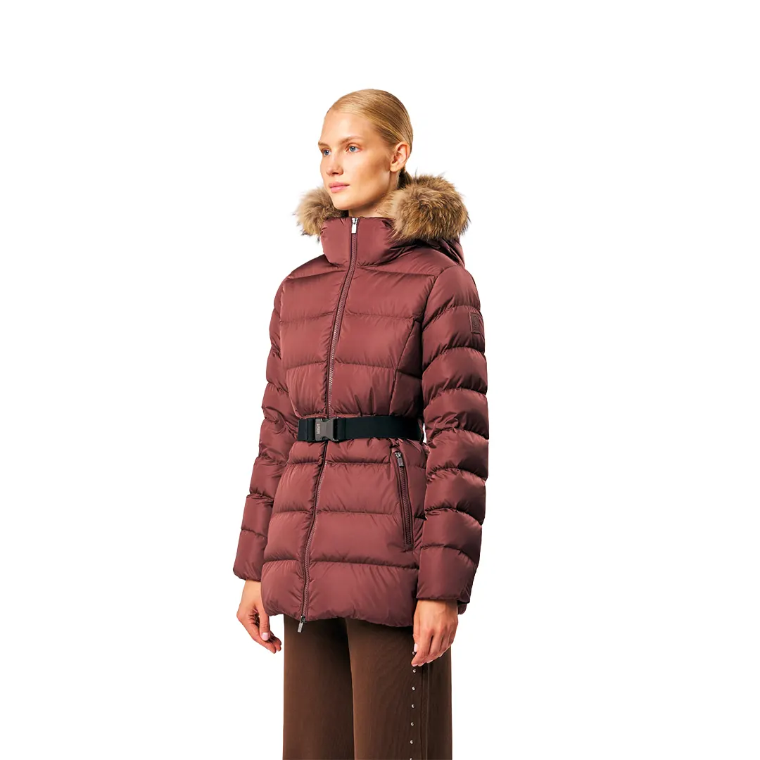 Giubbino Cappuccio Pelliccia Donna - Bordeaux - 40