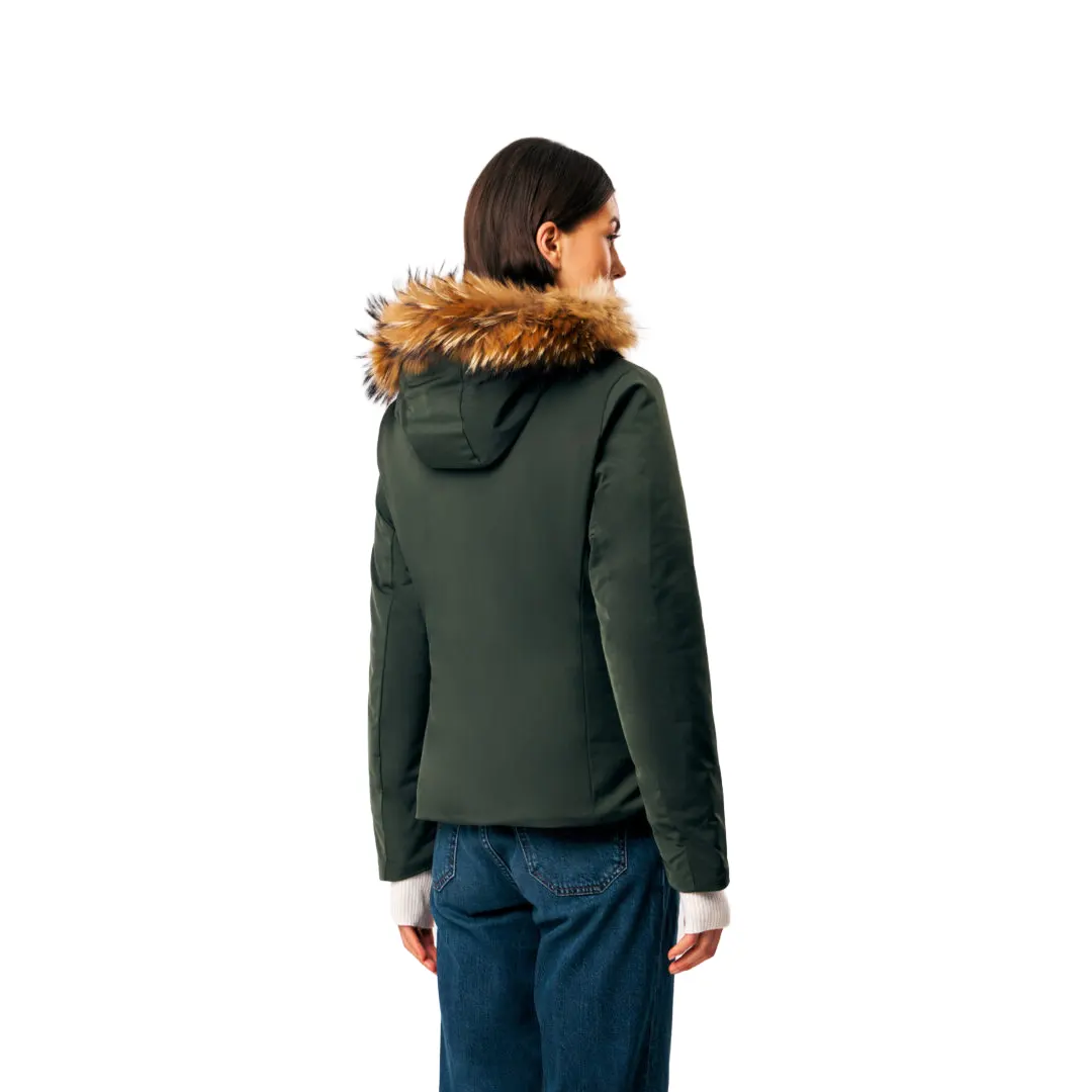 Giubbino Cappuccio Pelliccia Donna - Verde - 40